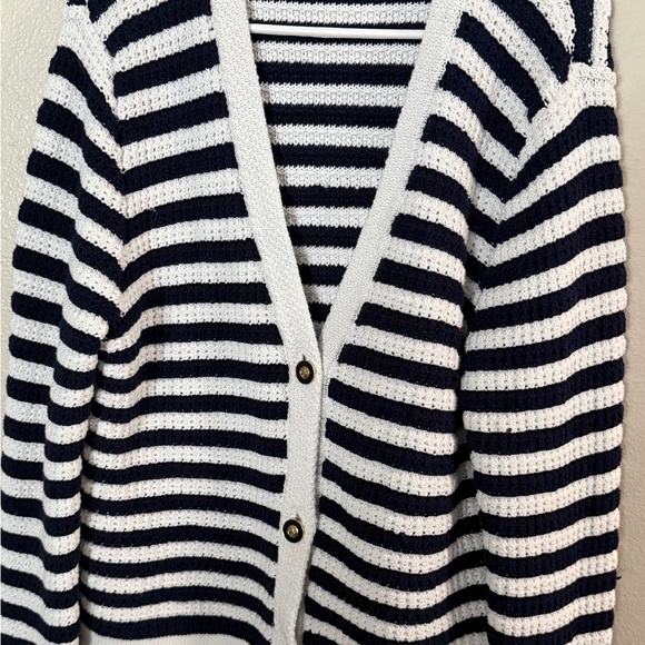 J. Crew Navy and White Striped Cardigan Women’s Large Coastal - Picture 3 of 6